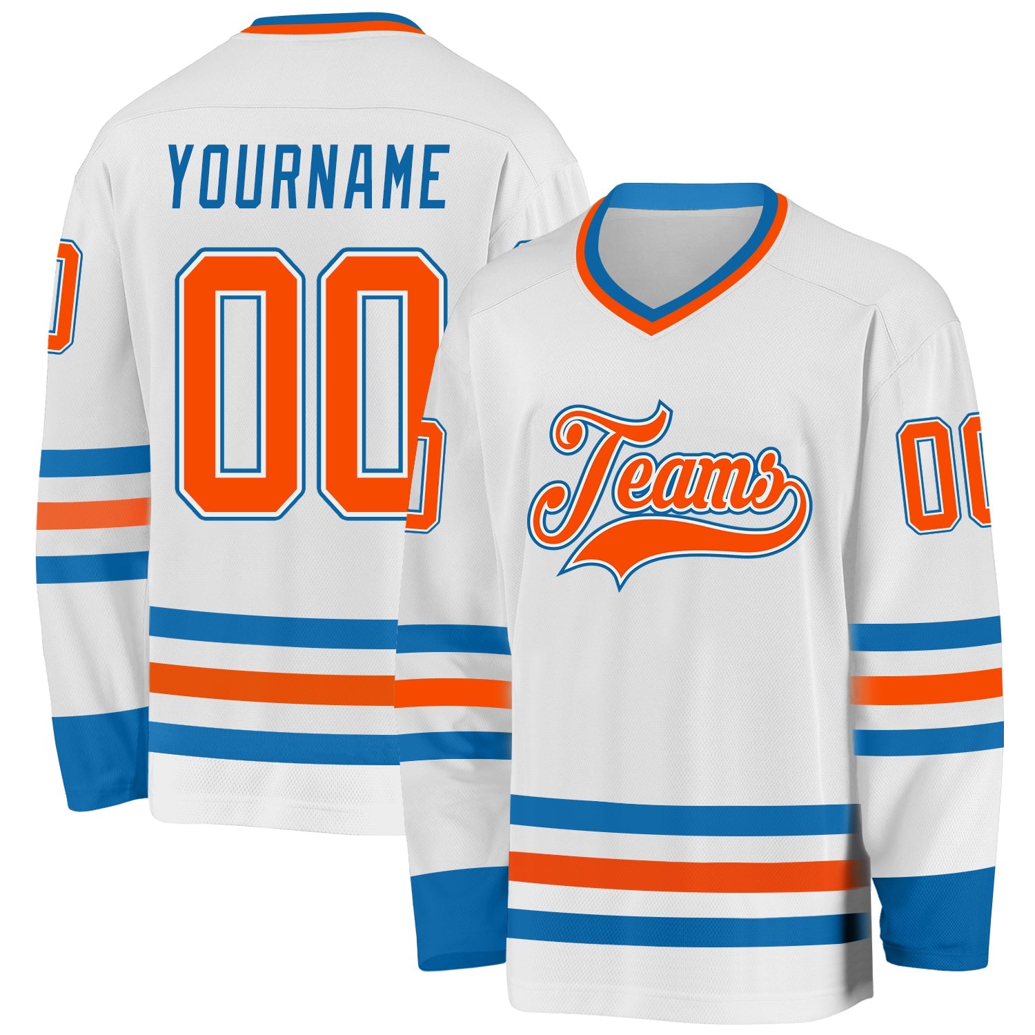 Custom White Orange-Blue Hockey Jersey - Main View