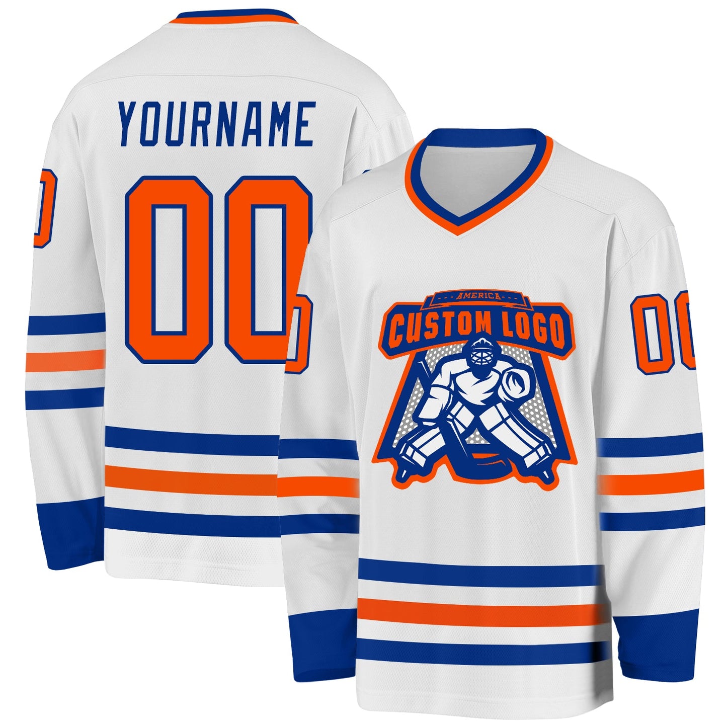 Custom White Orange-Royal Hockey Jersey view 2