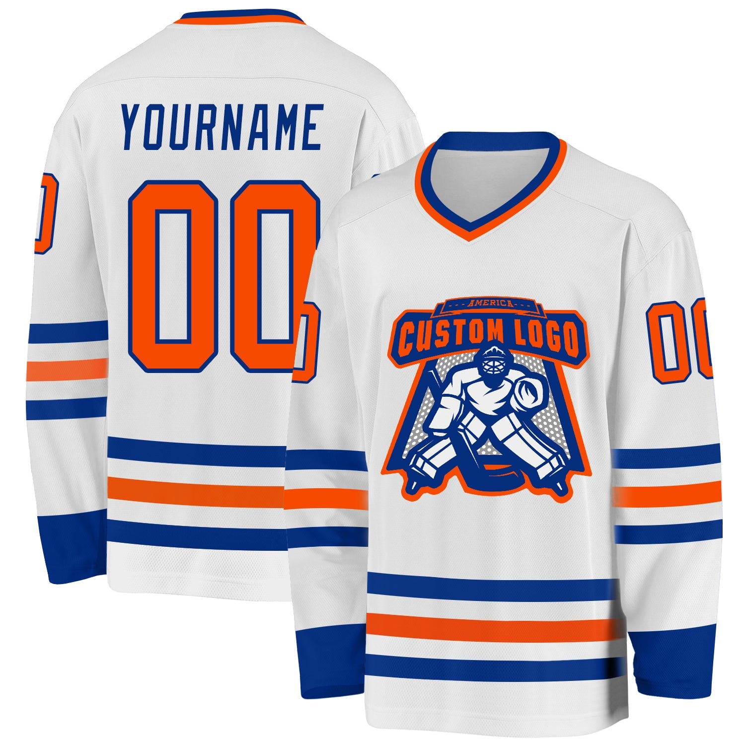 Custom White Orange-Royal Hockey Jersey view 2
