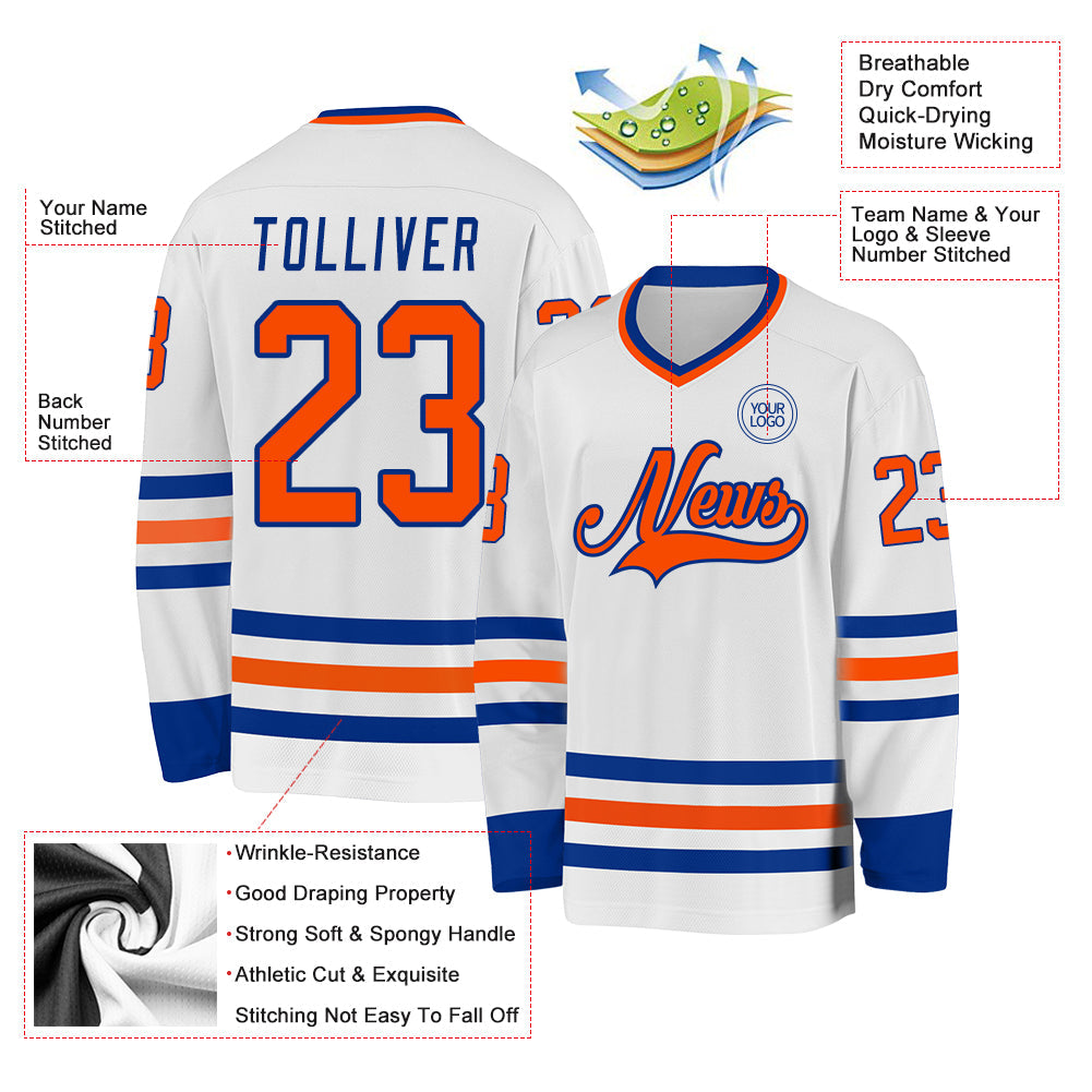 Custom White Orange-Royal Hockey Jersey view 3