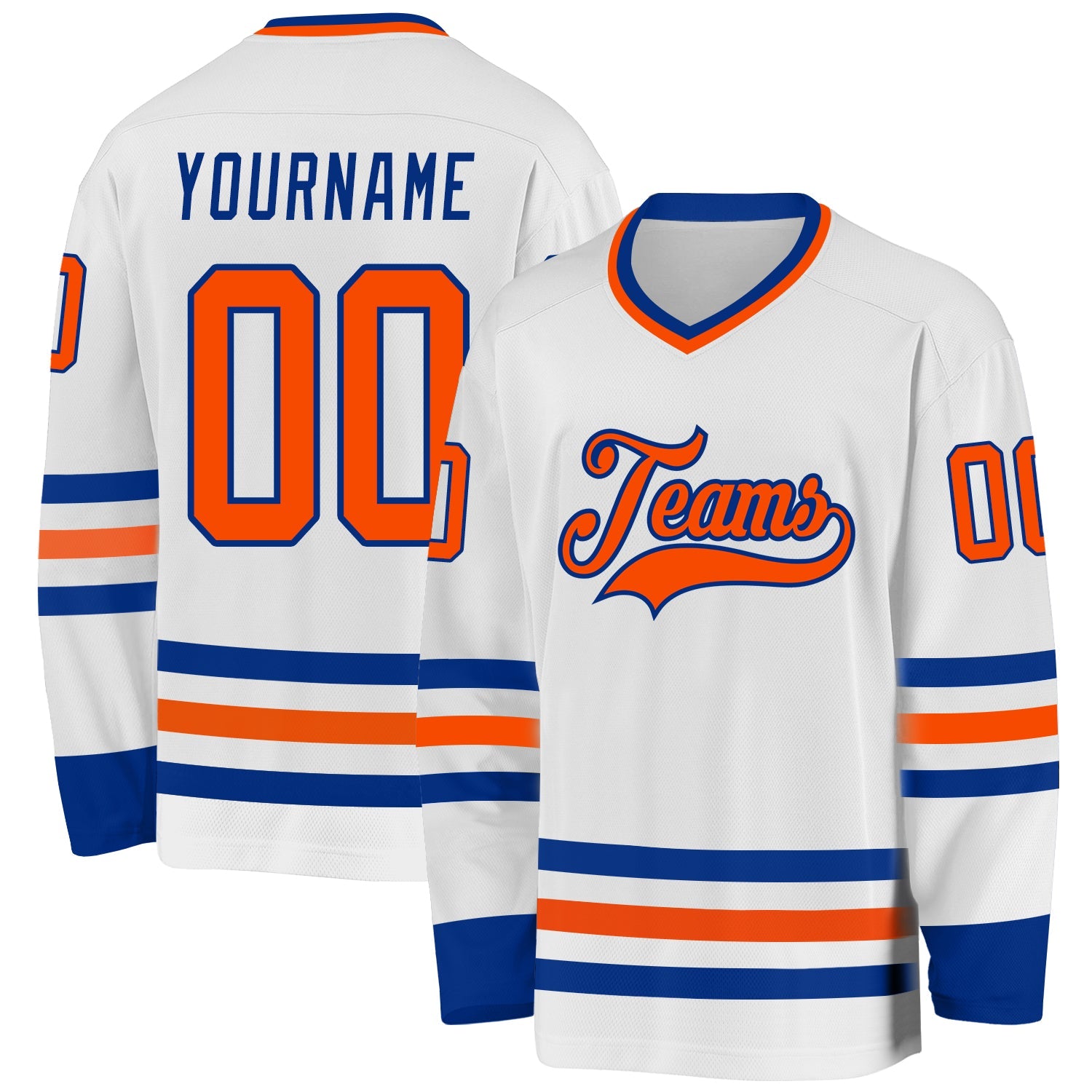 Custom White Orange-Royal Hockey Jersey - Main View