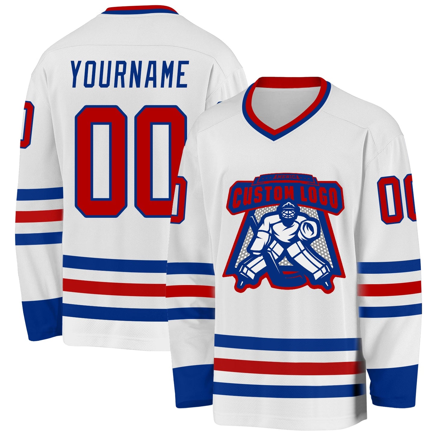 Custom White Red-Royal Hockey Jersey view 2