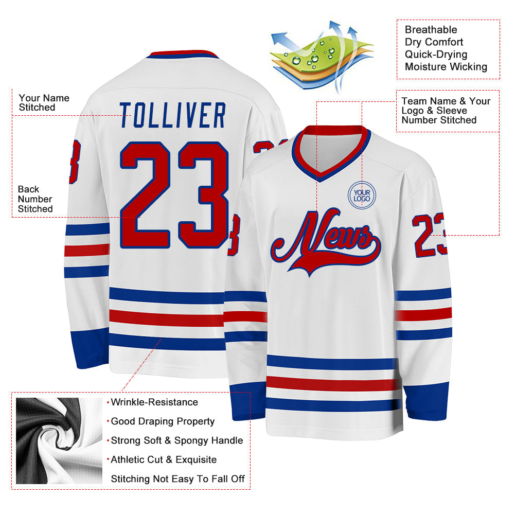 Custom White Red-Royal Hockey Jersey view 3