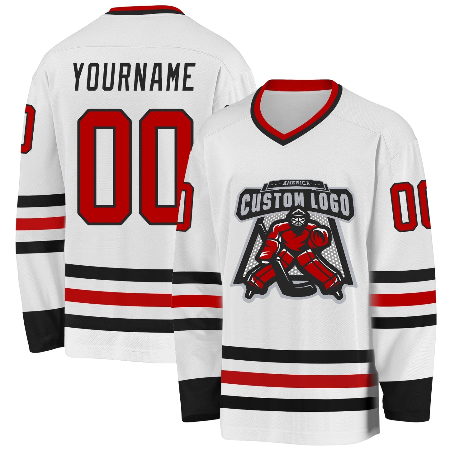 Custom White Red-Black Hockey Jersey view 2