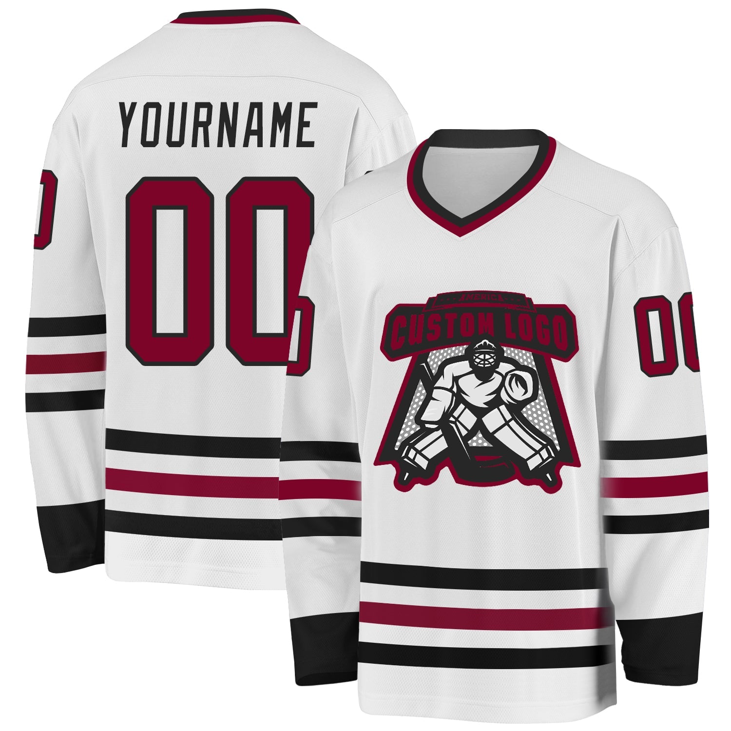 Custom White Maroon-Black Hockey Jersey view 2