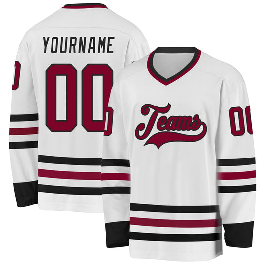 Custom White Maroon-Black Hockey Jersey - Main View