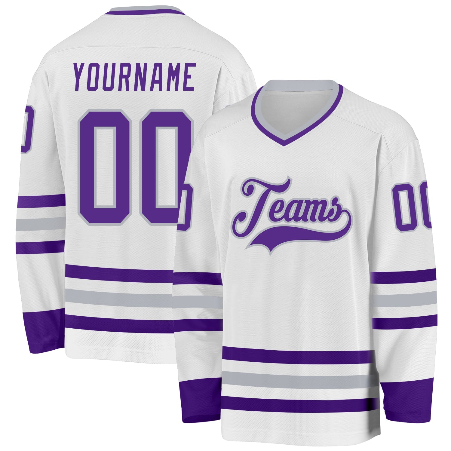 Custom White Purple-Gray Hockey Jersey - Main View
