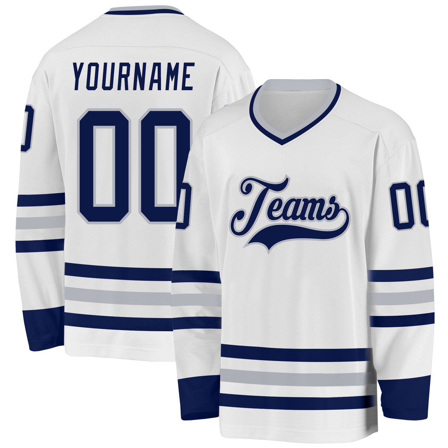 Custom White Navy-Gray Hockey Jersey - Main View