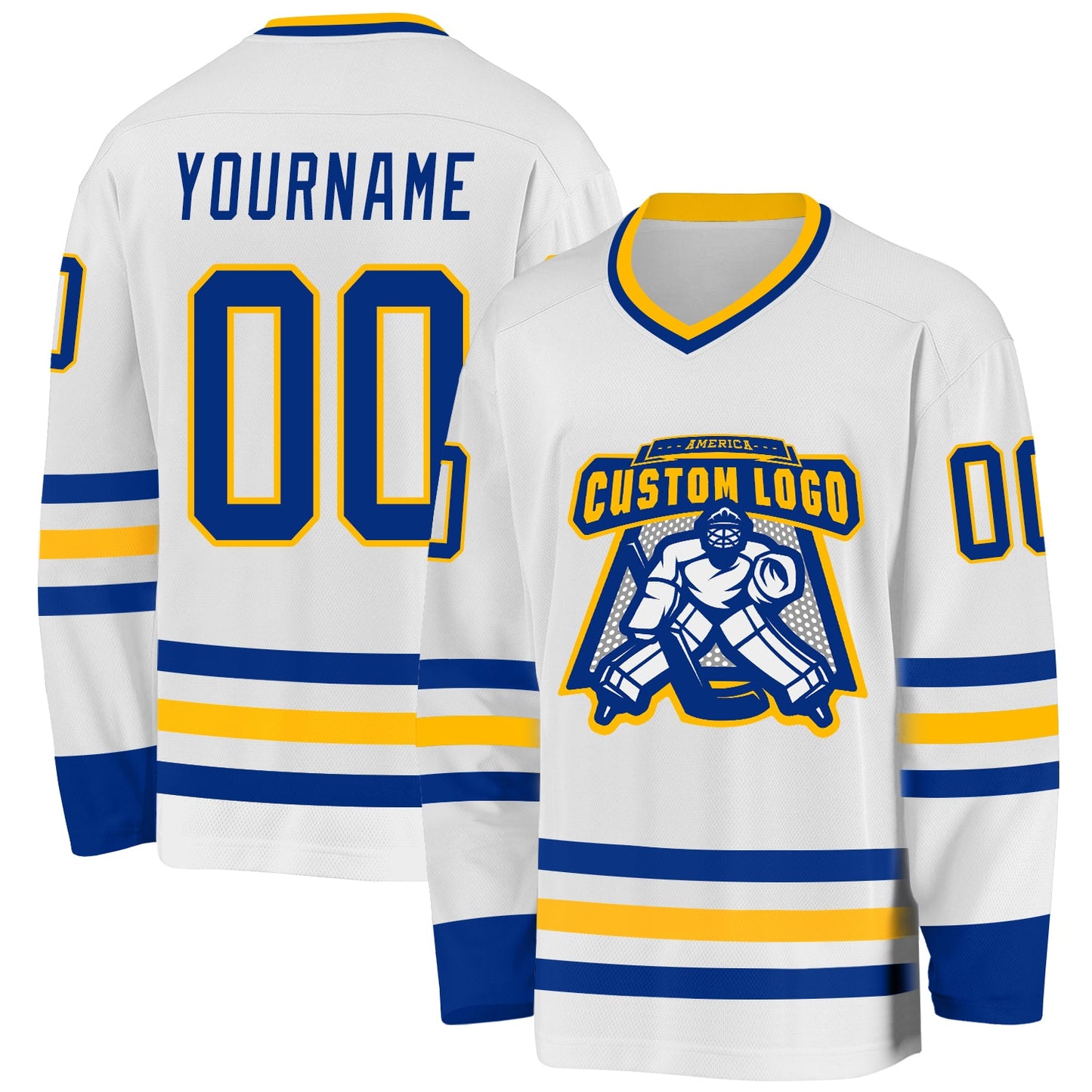 Custom White Royal-Gold Hockey Jersey view 2
