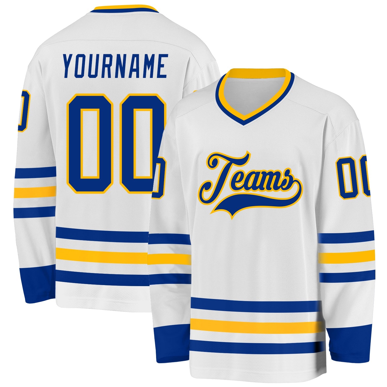 Custom White Royal-Gold Hockey Jersey - Main View
