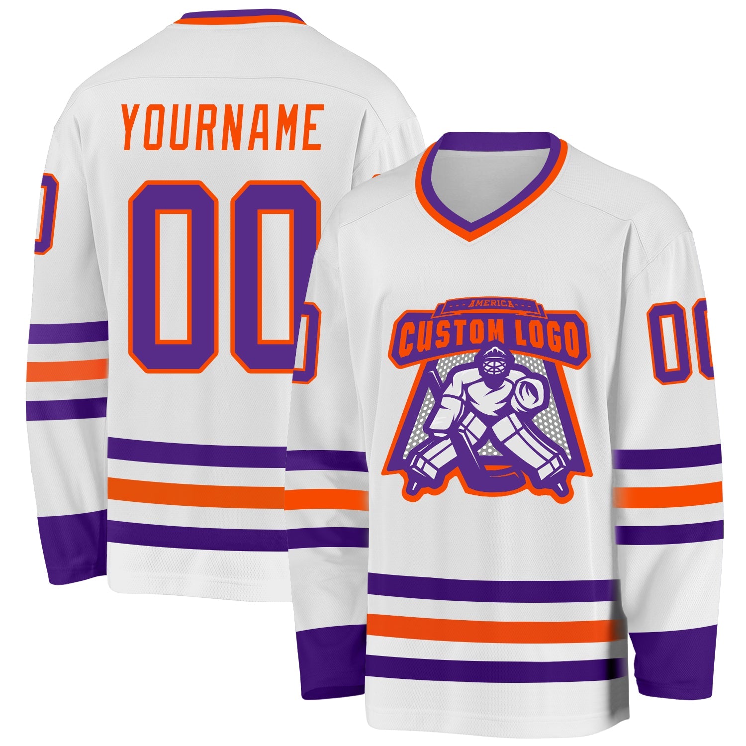 Custom White Purple-Orange Hockey Jersey view 2