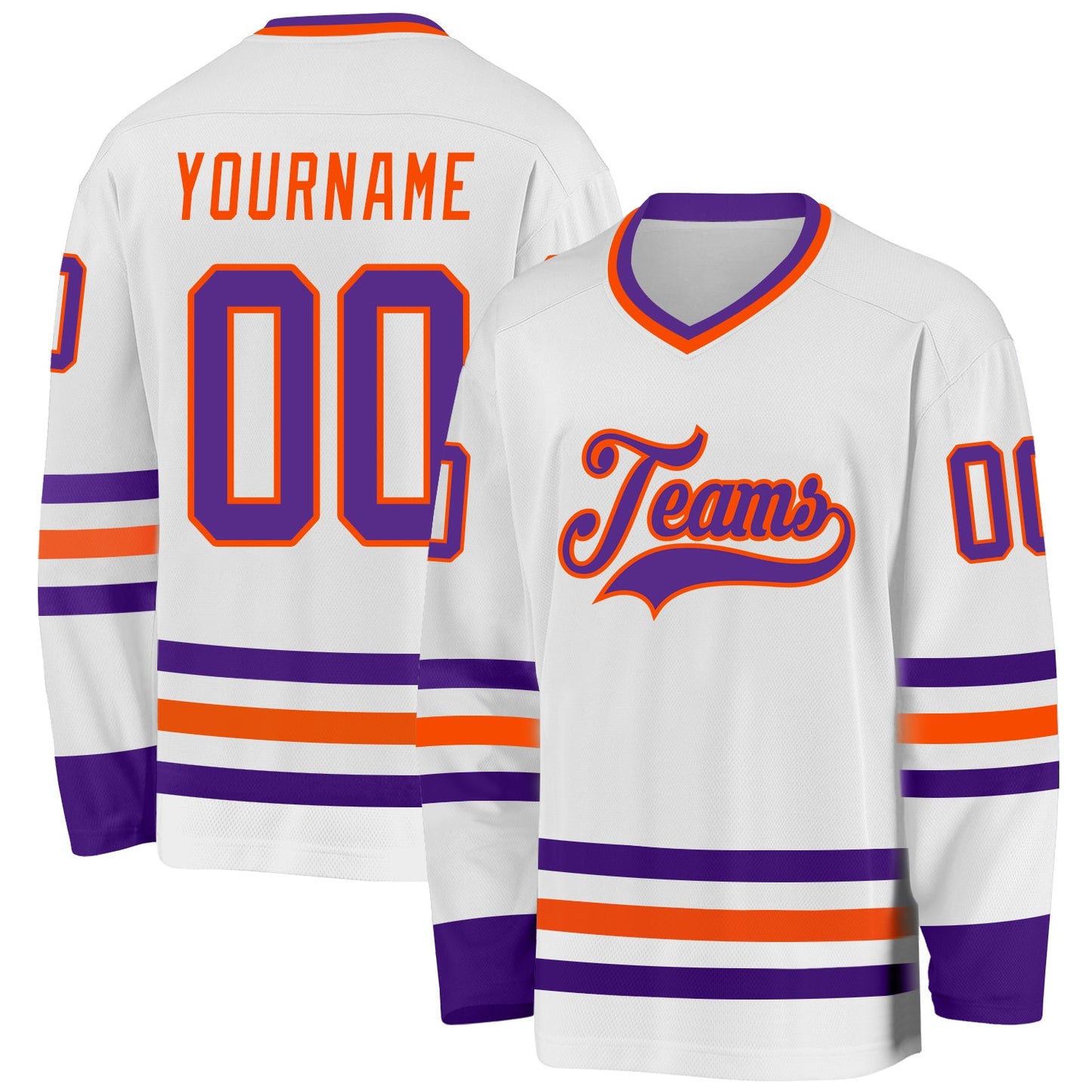 Custom White Purple-Orange Hockey Jersey - Main View