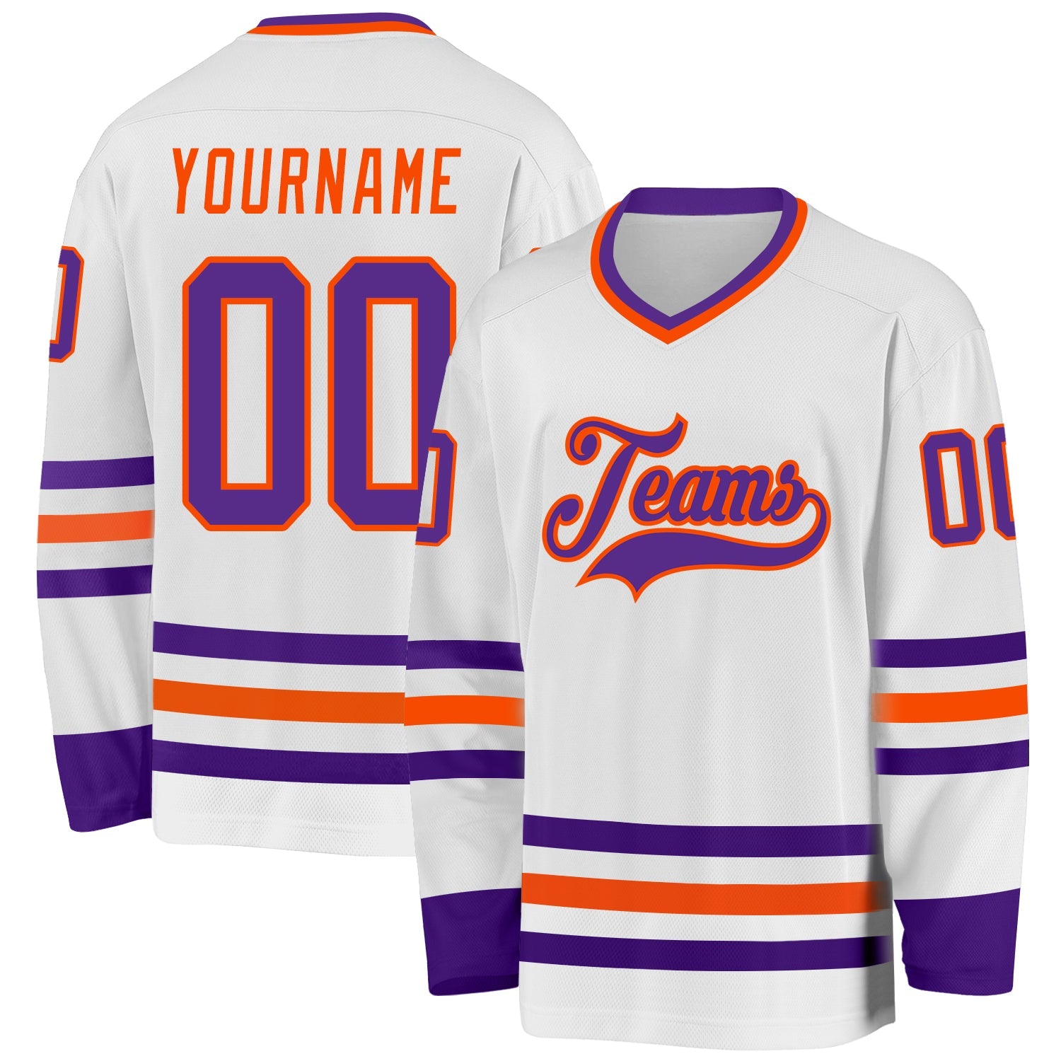 Custom White Purple-Orange Hockey Jersey - Main View
