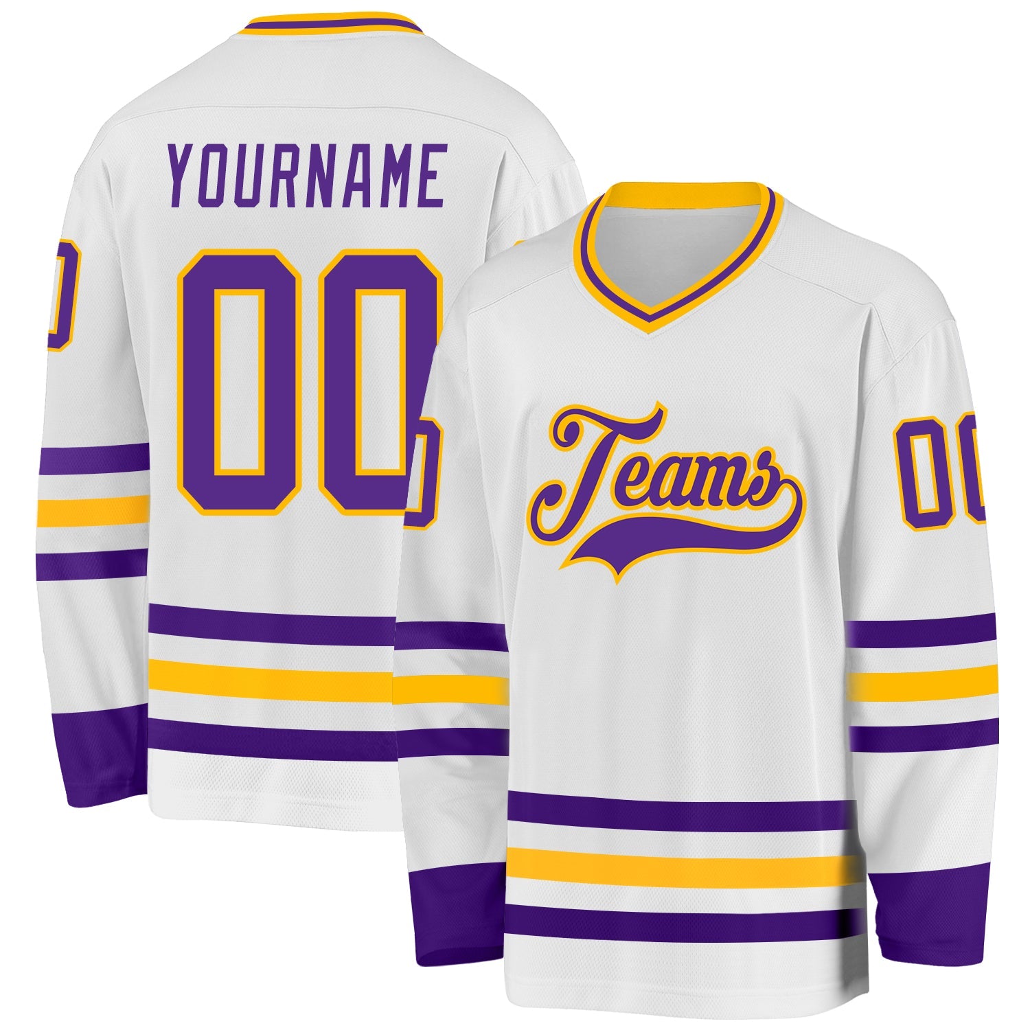 Custom White Purple-Gold Hockey Jersey - Main View