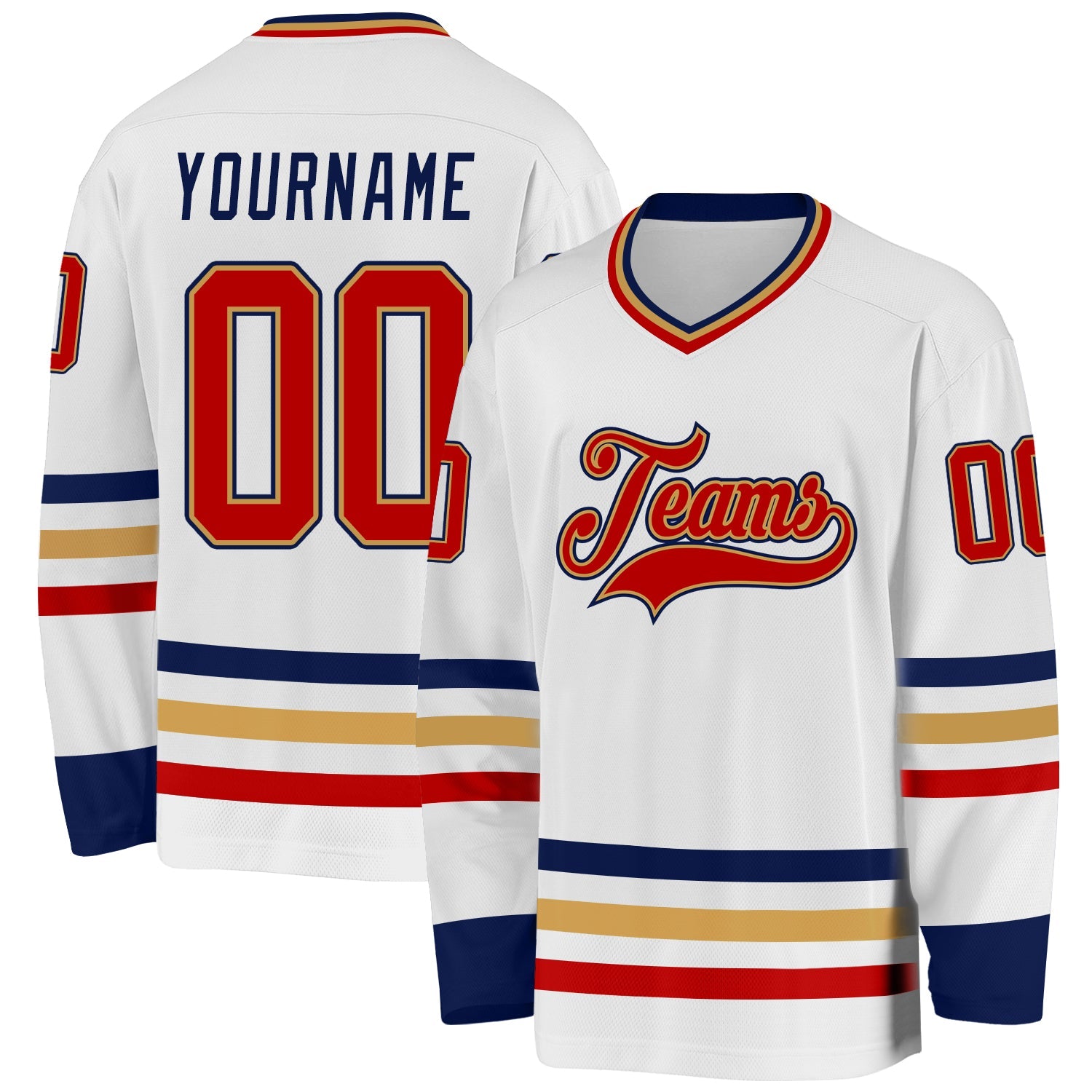 Custom White Red Old Gold-Navy Hockey Jersey - Main View