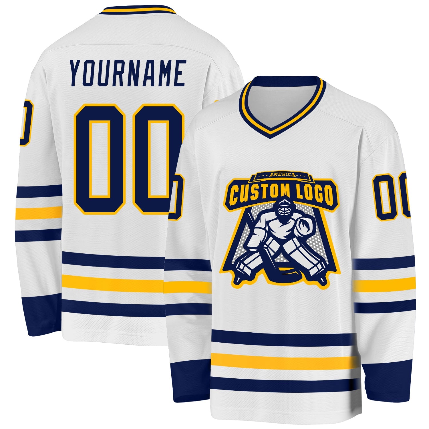 Custom White Navy-Gold Hockey Jersey view 2