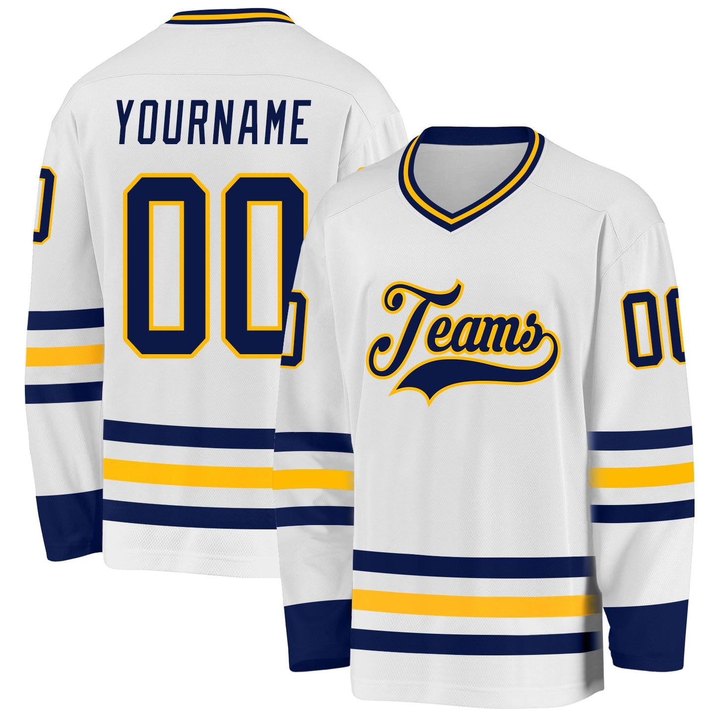 Custom White Navy-Gold Hockey Jersey - Main View