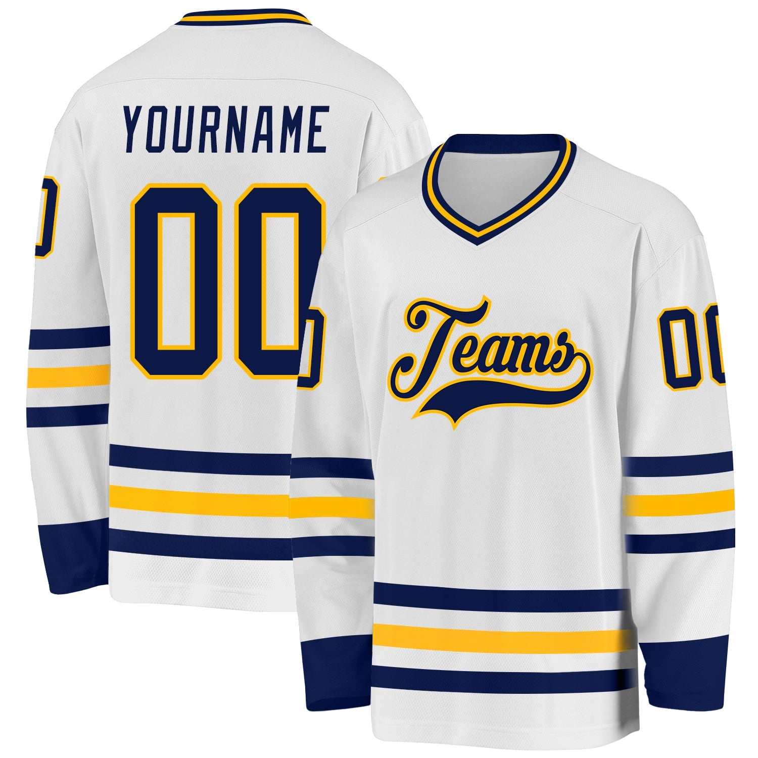 Custom White Navy-Gold Hockey Jersey - Main View