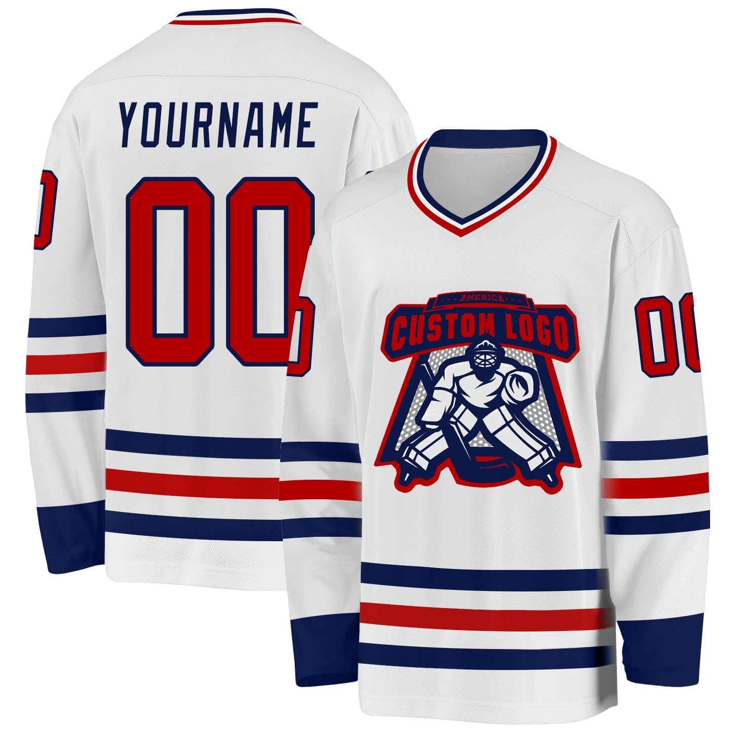 Custom White Red-Navy Hockey Jersey view 2