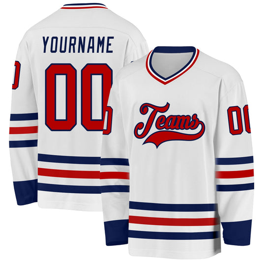 Custom White Red-Navy Hockey Jersey - Main View