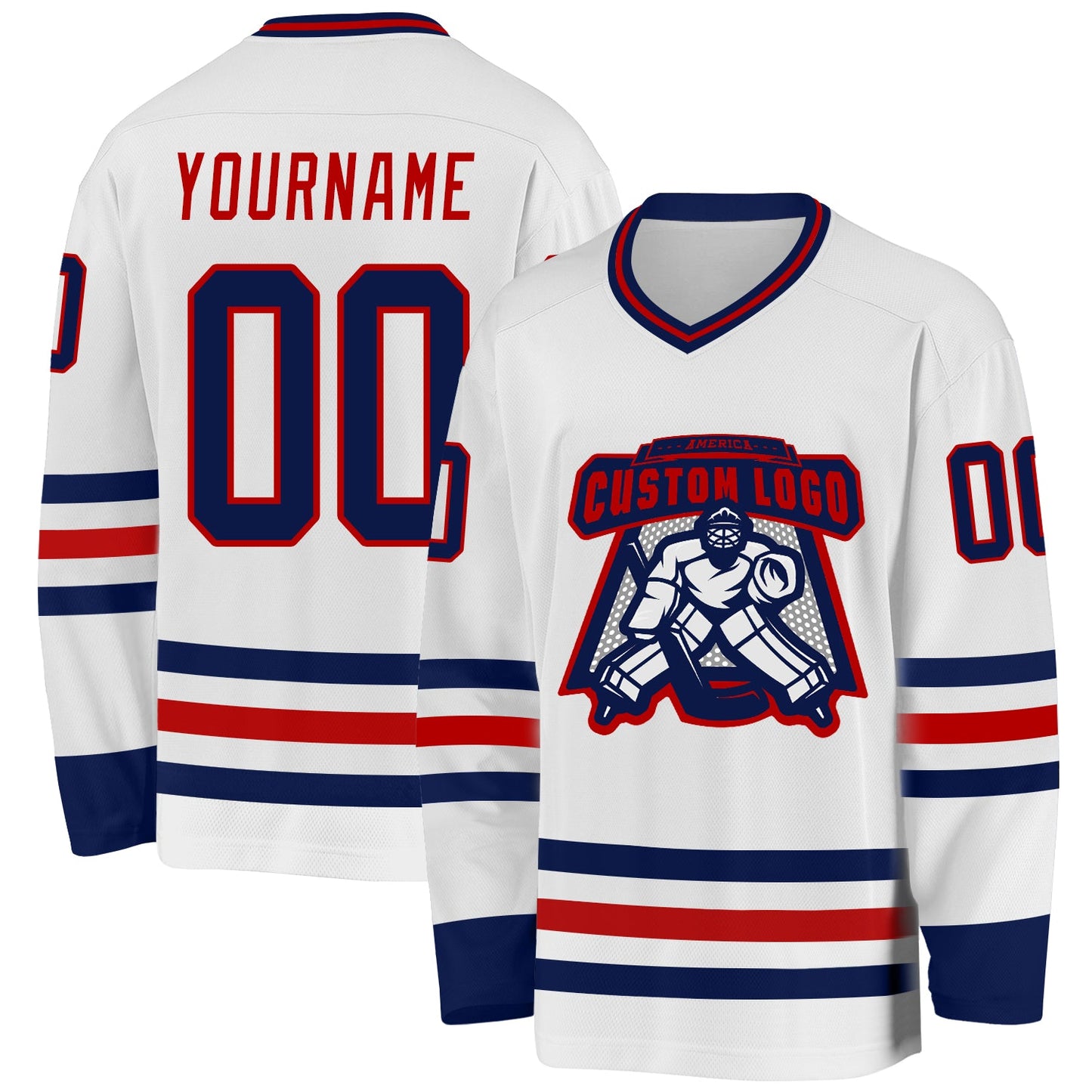 Custom White Navy-Red Hockey Jersey view 2