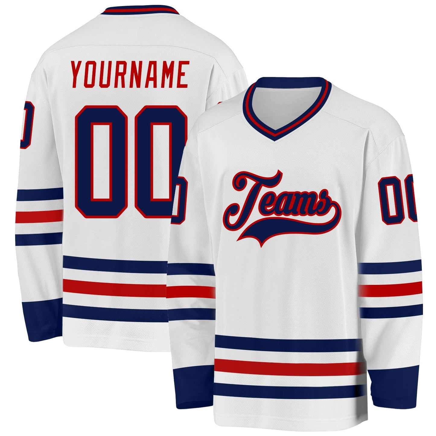 Custom White Navy-Red Hockey Jersey - Main View