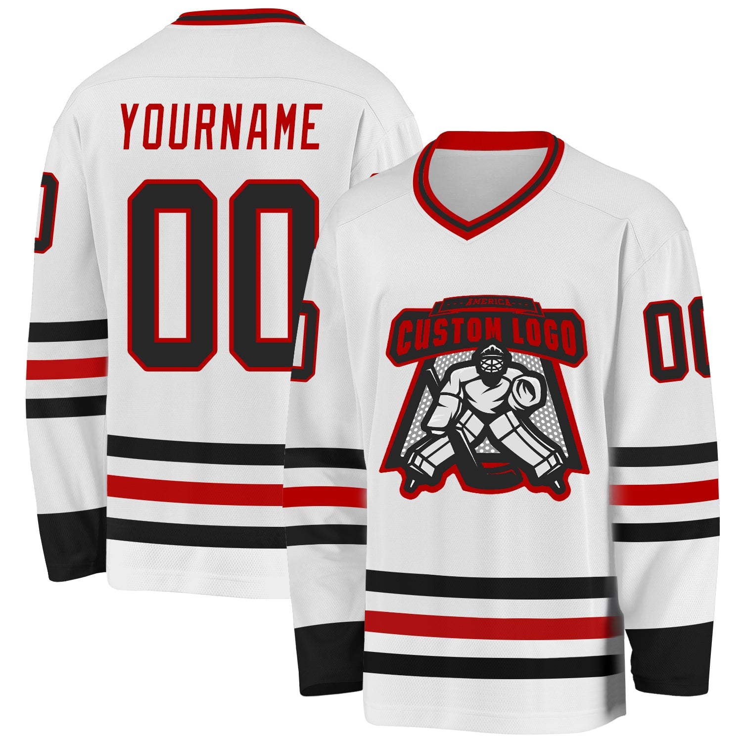 Custom White Black-Red Hockey Jersey view 2