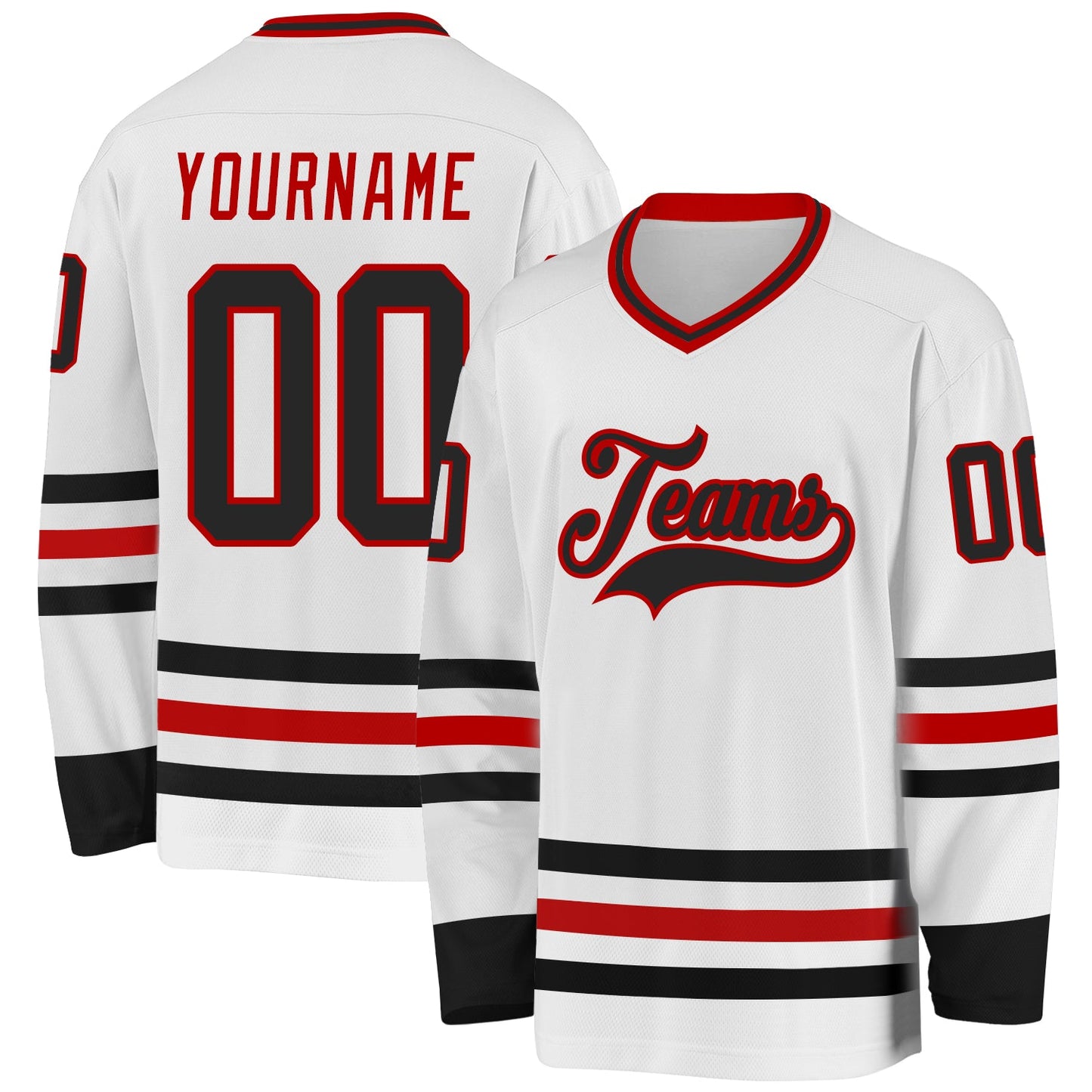 Custom White Black-Red Hockey Jersey - Main View