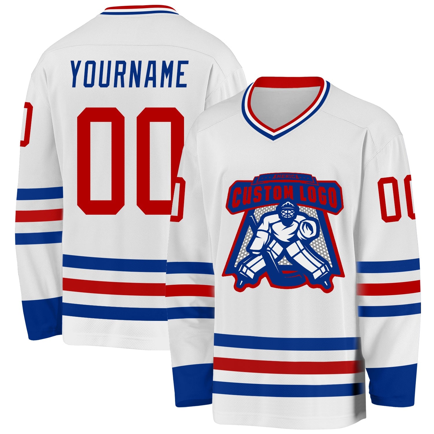 Custom White Red-Royal Hockey Jersey view 2