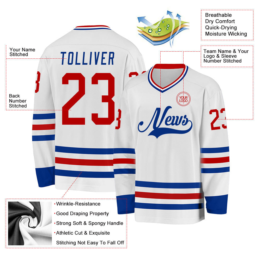 Custom White Red-Royal Hockey Jersey view 3