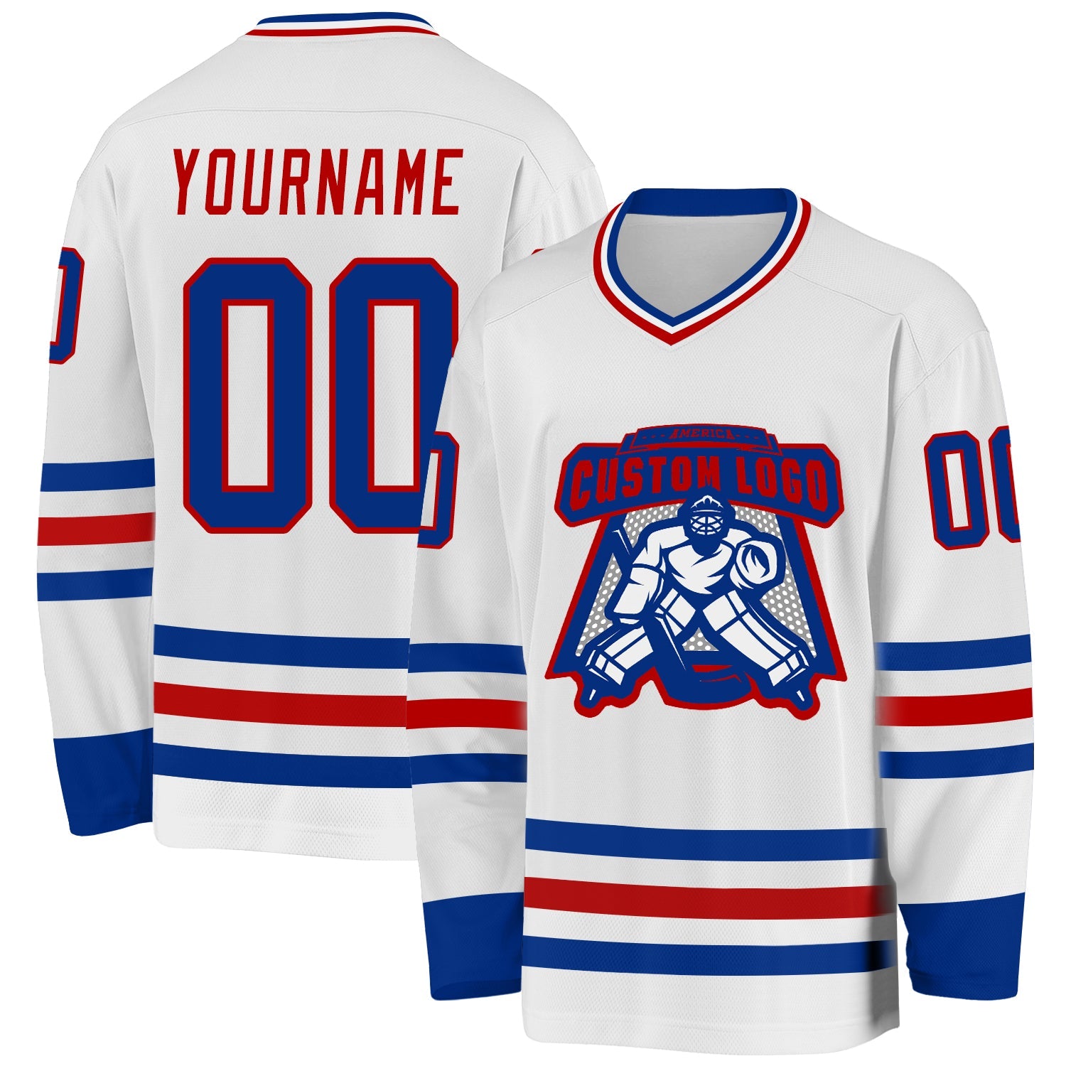 Custom White Royal-Red Hockey Jersey view 2