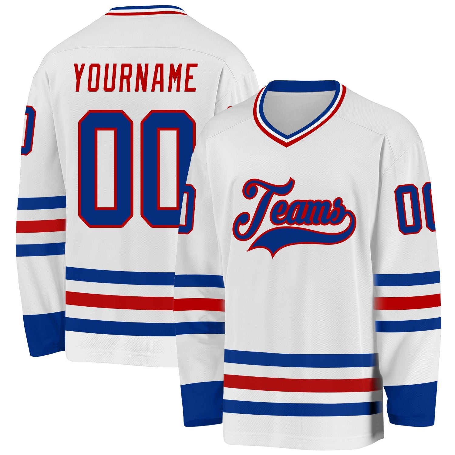Custom White Royal-Red Hockey Jersey - Main View