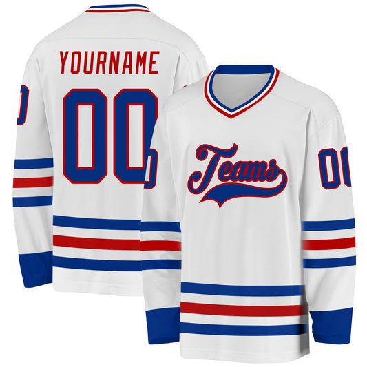 Custom White Royal-Red Hockey Jersey - Main View