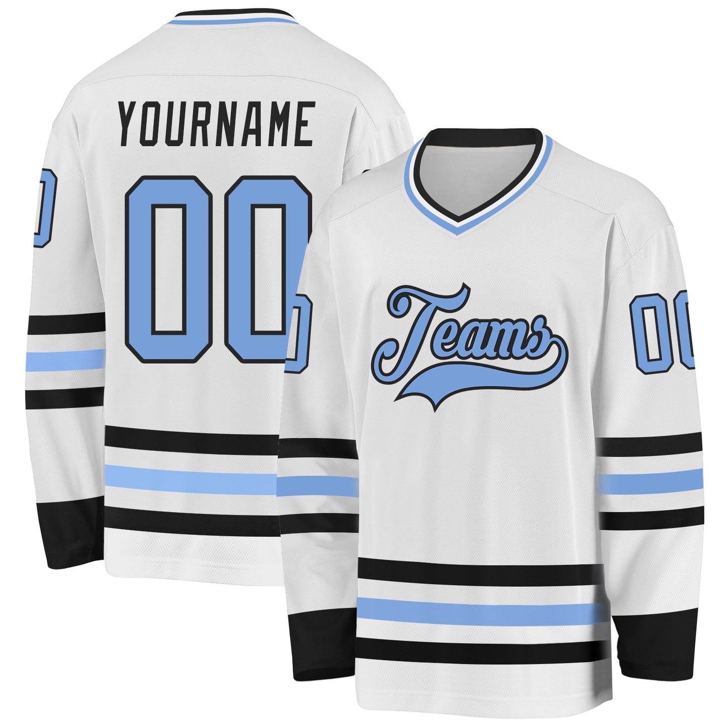 Custom White Light Blue-Black Hockey Jersey - Main View