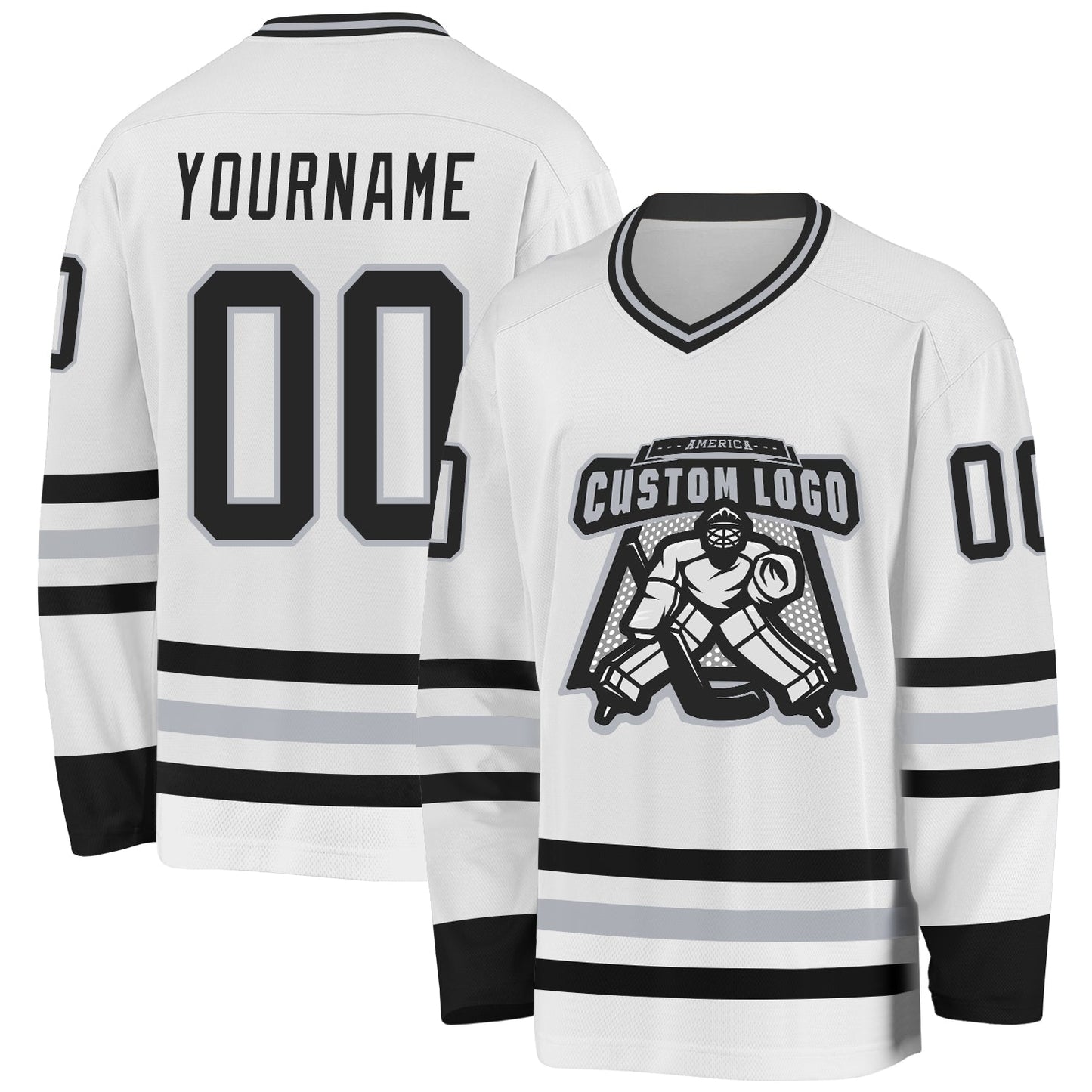 Custom White Black-Gray Hockey Jersey view 2