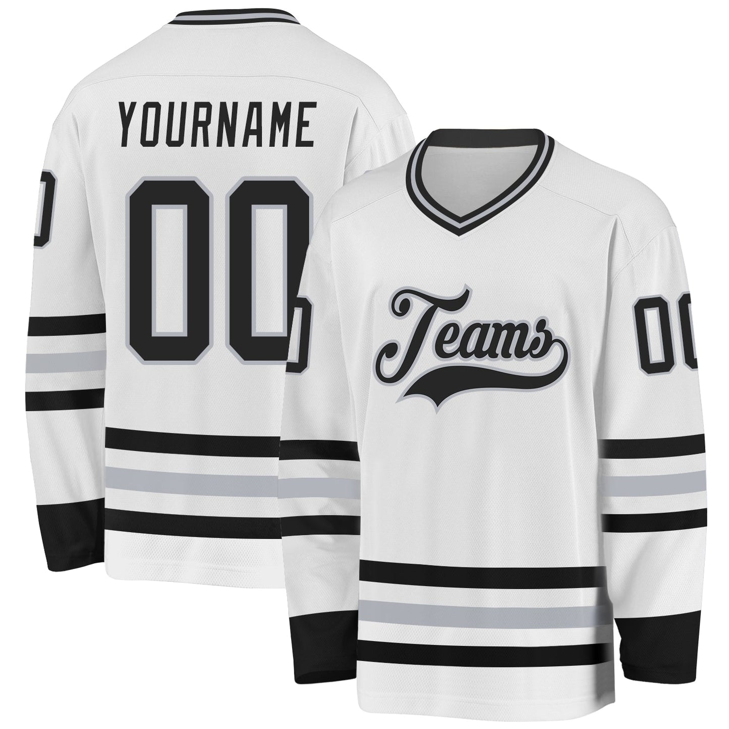 Custom White Black-Gray Hockey Jersey - Main View