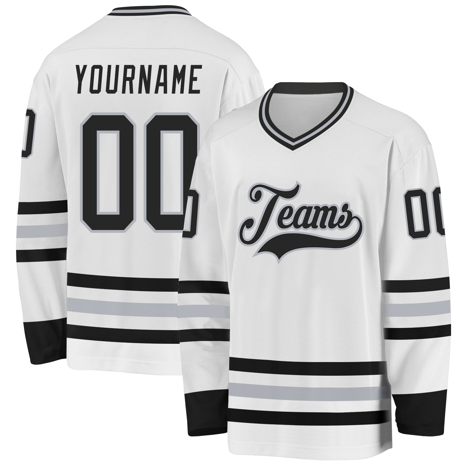 Custom White Black-Gray Hockey Jersey - Main View