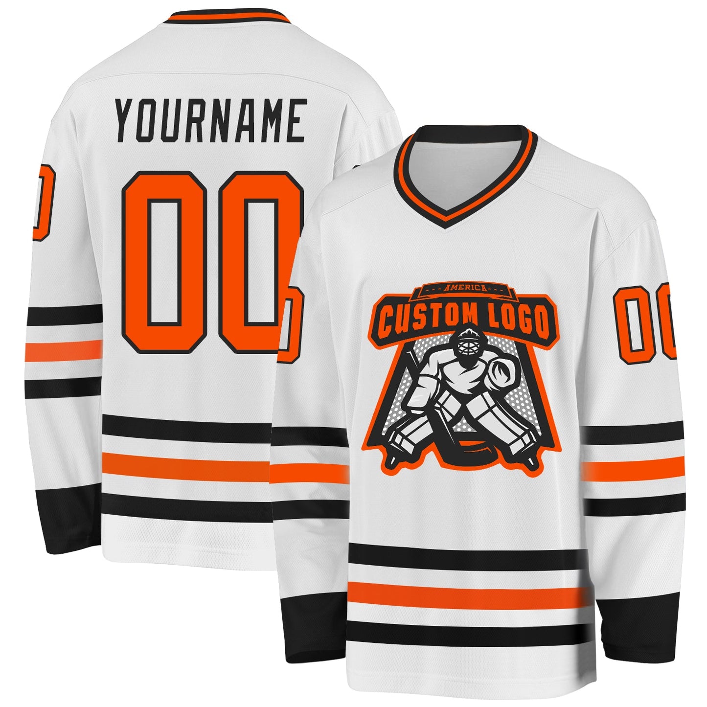 Custom White Orange-Black Hockey Jersey view 2