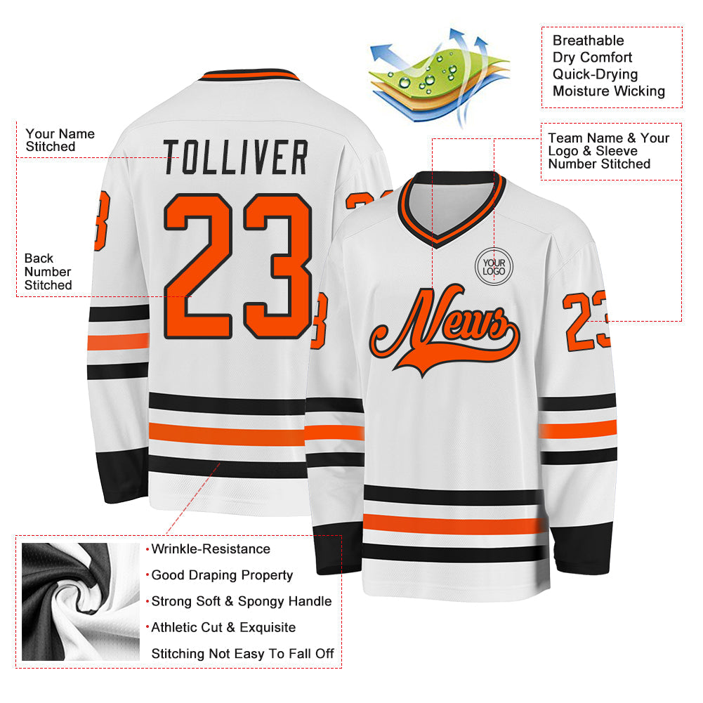 Custom White Orange-Black Hockey Jersey view 3