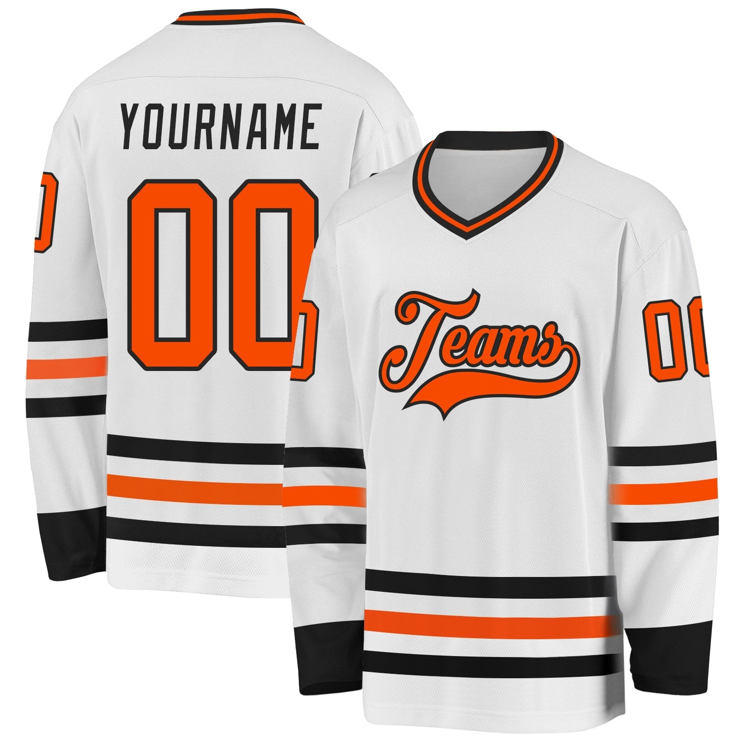 Custom White Orange-Black Hockey Jersey - Main View