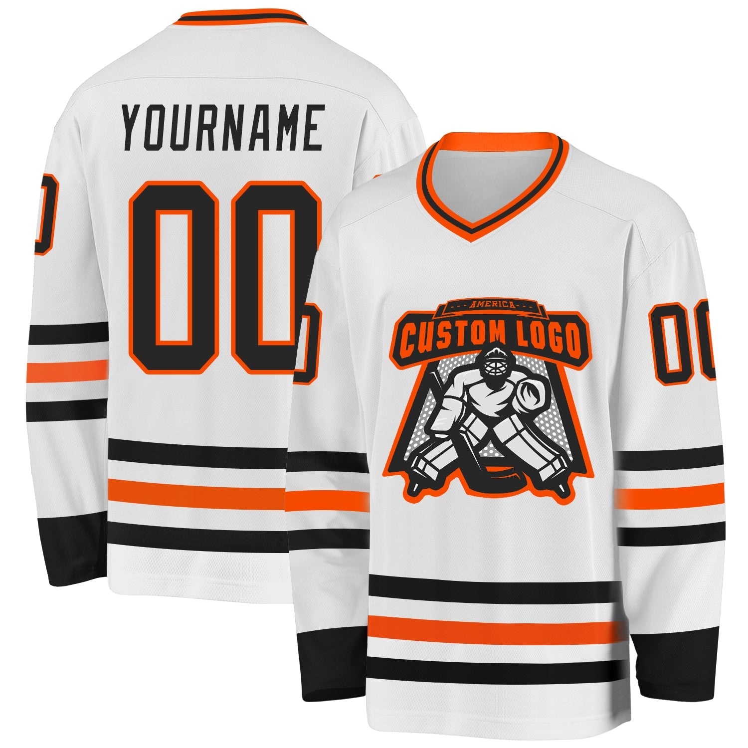 Custom White Black-Orange Hockey Jersey view 2