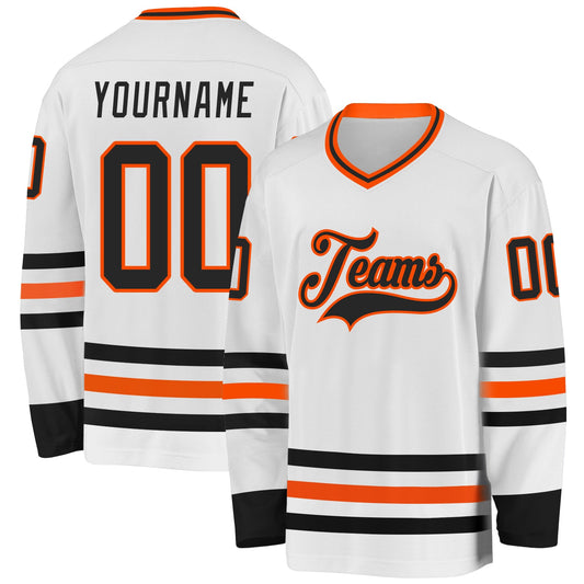 Custom White Black-Orange Hockey Jersey - Main View