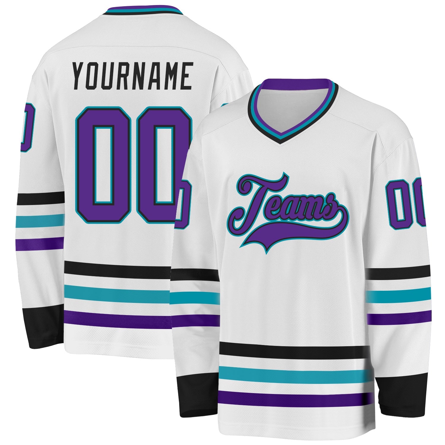 Custom White Purple Black-Teal Hockey Jersey - Main View