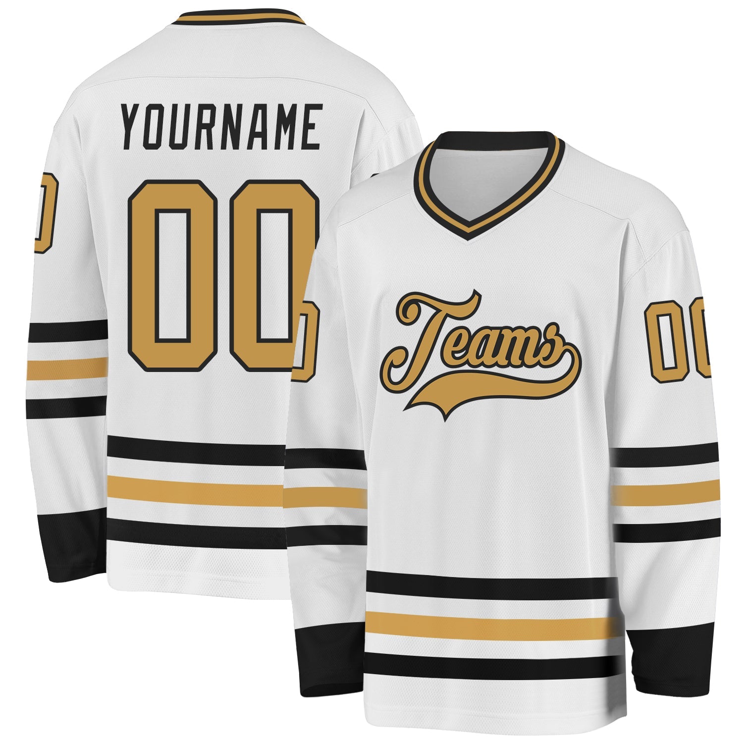 Custom White Old Gold-Black Hockey Jersey - Main View