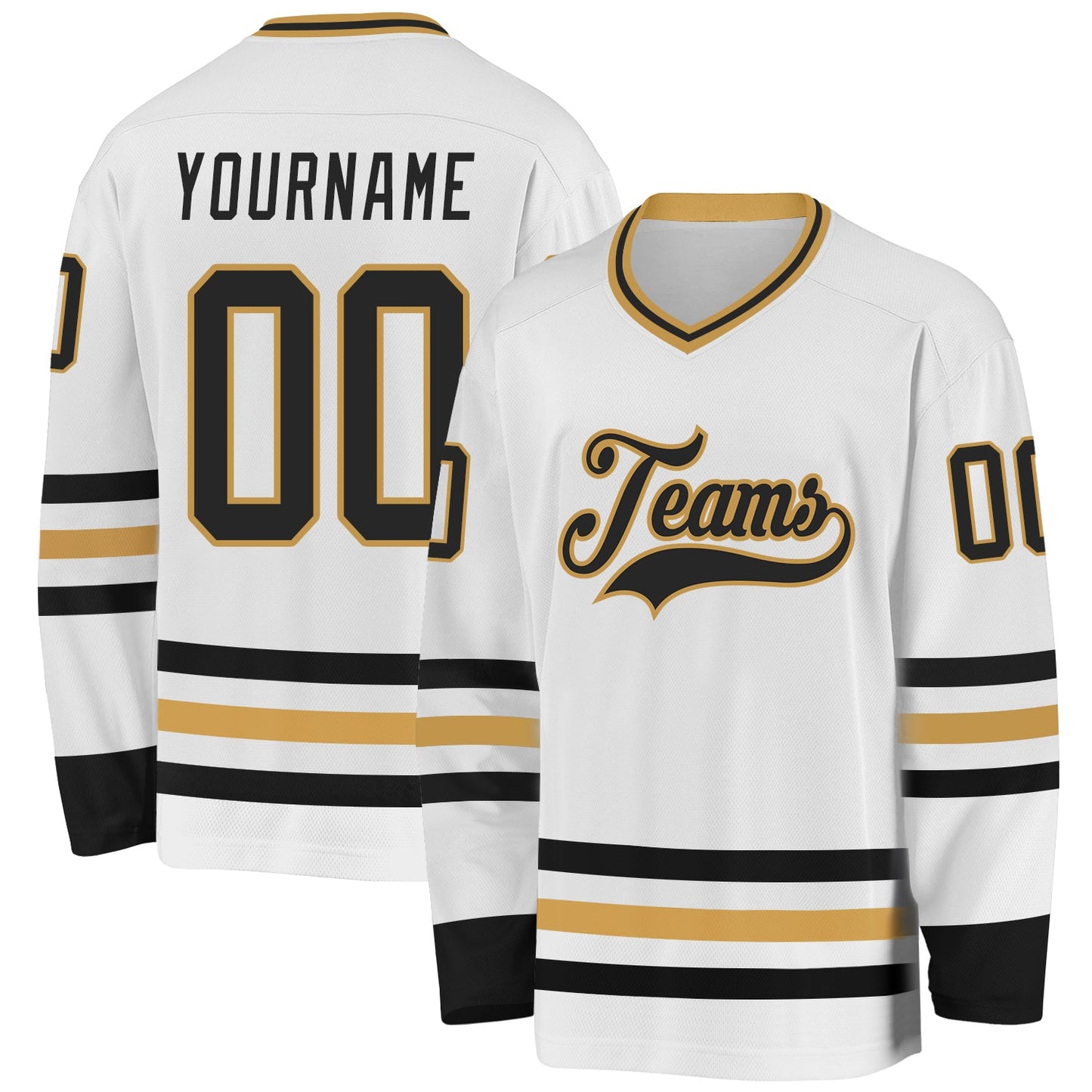 Custom White Black-Old Gold Hockey Jersey - Main View
