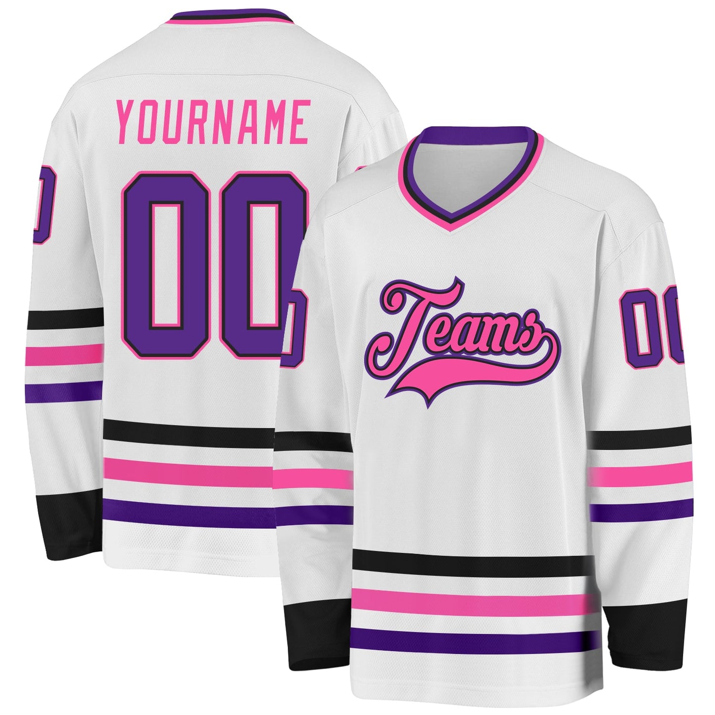 Custom White Purple Black-Pink Hockey Jersey - Main View