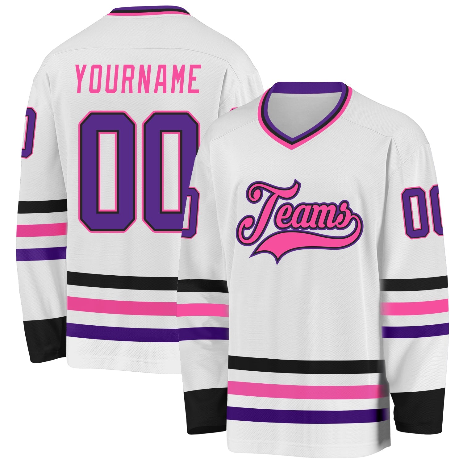 Custom White Purple Black-Pink Hockey Jersey - Main View