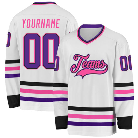 Custom White Purple Black-Pink Hockey Jersey - Main View