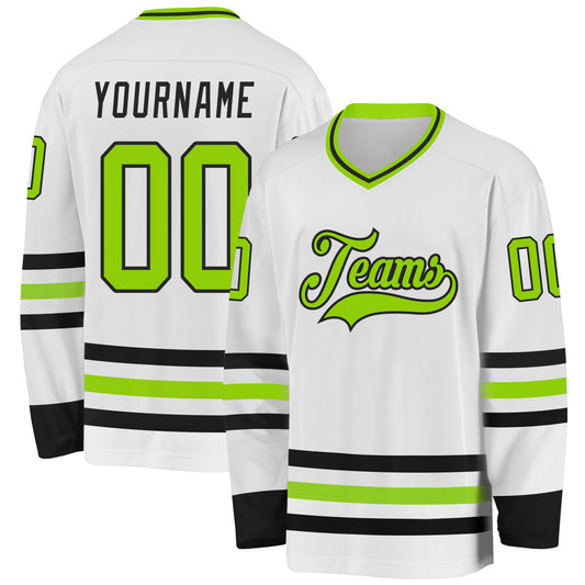 Custom White Neon Green-Black Hockey Jersey - Main View