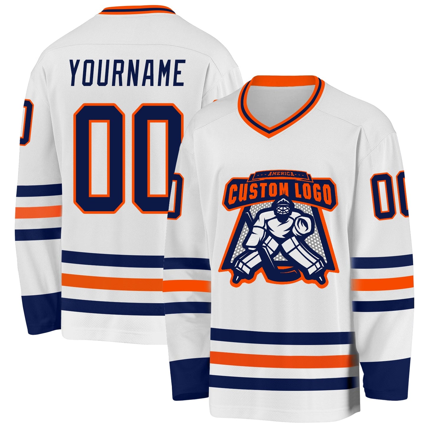 Custom White Navy-Orange Hockey Jersey view 2